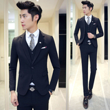 韩版西服套装男修身青年英伦三件套 商务职业正装婚礼新 伴郎西装