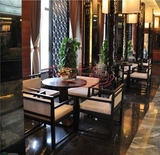 新中式售楼处洽谈桌椅组合酒店茶楼咖啡厅实木简约接待部沙发椅