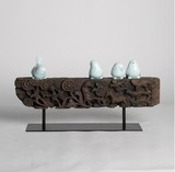 新中式仿古门梁雕花客厅卧室摆件装饰品雕塑枯木陶瓷小鸟铁艺摆设
