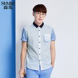 森马短袖衬衫2016夏装新款男士直筒休闲方领青少年衬衣韩版学生潮