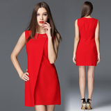 红色连衣裙女夏无袖背心雪纺修身显瘦包臀短裙欧美时尚气质OL裙子