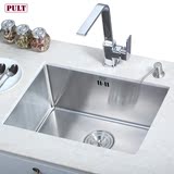 普尔特 手工水槽单槽 304不锈钢台下洗菜盆 厨房水斗 加厚洗菜池