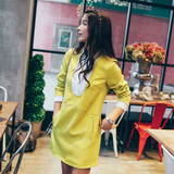 2016春装新装女装韩版圆领撞色单排扣包臀裙假两件直筒显瘦连衣裙