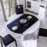 简约现代餐桌椅组合6人伸缩餐桌圆形电磁炉钢化玻璃餐桌吃饭桌子