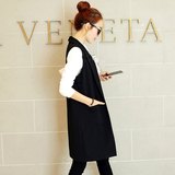 2016秋装新款韩版无袖显瘦马甲女西装外套中长款黑色背心马夹女装