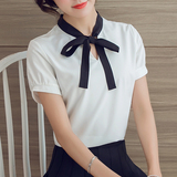 漫娜儿2016夏季女装新款韩版蝴蝶结甜美雪纺上衣白衬衫女衬衣优雅