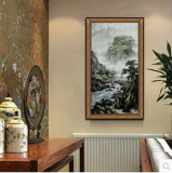 纯手绘油画中式山水风景油画现代会所客厅书房壁画办公室挂画竖版