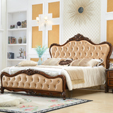 欧式床深色美式实木床雕花双人床 真皮艺1.5/1.8米高档大婚高箱床