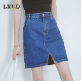 LRUD2015夏装韩版新款不规则开叉牛仔半身裙女修身显瘦包臀裙短裙