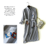 AA22趣味条纹-欧美秋季女装刺绣中长款长袖衬衫裙连衣裙lw71 X
