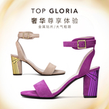 topgloria/汤普葛罗2016夏季欧美新款女鞋 羊皮粗高跟凉鞋102350G