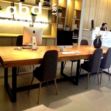 新款组装乡村复古做旧实木铁艺餐桌原木桌办公桌会议美式桌酒店桌