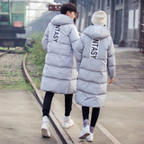 韩国2015冬韩版情侣修身显瘦棉衣男女中长款过膝连帽羽绒棉服外套