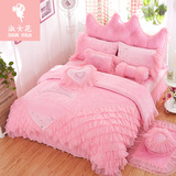 天鹅绒床裙四件套韩版十/六件套婚庆床罩床上用品粉色紫色珊瑚绒