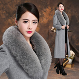 品牌2015冬装新款高端羊毛羊绒大衣女中长款修身毛呢外套狐狸毛领