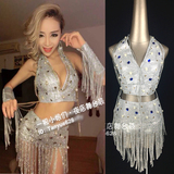 独家高端定制圣诞新年新款舞台装宝石珍珠DJ女歌DS造型银色演出服