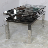 厂家供应简约现代时尚双层钢化玻璃酒店家用客厅长方形不锈钢餐桌