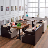美式复古网咖咖啡厅皮布沙发西餐厅沙发桌椅组合酒吧拼色沙发卡座