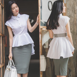 夏装新款女装2016韩国优雅名媛气质包裙套裙OL职业白领两件套套装