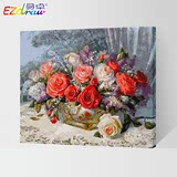 大牌厚框亚麻数字油画diy特价客厅结婚礼品植物花卉油画静物