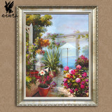维也纳 手绘风景油画客厅玄关装饰画卧室有框画 地中海风情 正品