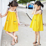 外贸原单韩国夏季新款女童吊带连衣裙系带直筒儿童裙沙滩裙民族风