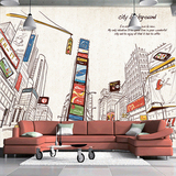 3D立体大型壁画复古墙纸客厅沙发电视背景墙壁纸手绘城市纽约街景