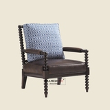 高端精品美式实木休闲椅单人椅真皮沙发椅美式新古典单椅家具定制