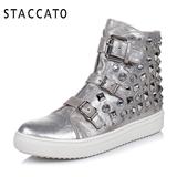 STACCATO/思加图时尚铆钉短靴羊皮舒适休闲平跟女靴子EPP47AD4