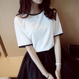 韩版夏季纯色纯白短袖t恤女装雪纺学院宽松简单简约中袖学生体恤