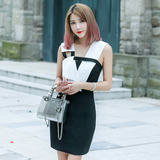 冰冰家泰国潮牌黑白撞色时尚不规则设计感修身显瘦包臀气质连衣裙