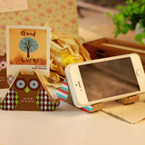 韩国创意卡通猫头鹰桌面手机支架 木质懒人手机支架 办公室手机座