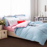 韩式简约纯色全棉四件套糖果时尚素色双拼纯棉被套床单式床上用品