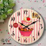 欧式时尚粉色可爱精品蛋糕厨房创意壁钟客厅挂表个性玻璃挂钟包邮