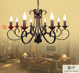 欧式吊灯客厅灯卧室餐厅灯创意个性美式复古蜡烛布艺灯罩铁艺灯具