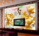 瓷砖背景墙 文化墙砖客厅3D雕刻仿玉陶瓷 电视背景墙瓷砖花开富贵