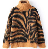 外贸2015冬装新款韩国单个性时尚豹纹拉绒加厚长袖套头高领毛衣女