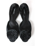 Vintage Giorgio Armani 黑色绸缎花朵圆头芭蕾平底鞋 现货