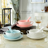 陶瓷汤碗家用燕窝碗糖水甜品碗创意双耳汤盅炖盅早餐麦片碗蒸蛋碗