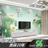 中式电视背景墙壁纸沙发家和墙纸壁画无纺布墙布3d立体 花鸟荷花