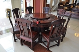 印尼黑酸枝餐桌阔叶黄檀精雕圆桌红木中式圆餐台实木餐桌椅组合