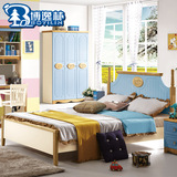 儿童床男孩1.2米1.5单人床实木高箱青少年王子床现代田园套房家具