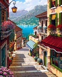 数字油画diy手绘客厅情侣花卉欧式风景大幅数码画 海边爱的阶梯