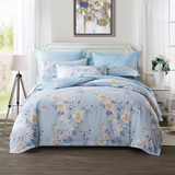 罗莱纯棉四件套 蓝色花卉印花被套床单床上用品 贡缎田园风WD5008