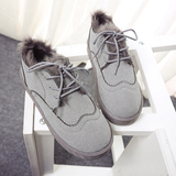 冬季短靴雪地靴女棉鞋女鞋平底韩版学生加绒厚短筒磨砂系带面包鞋