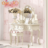 卧室欧式梳妆台迷你法式化妆台镜组合白色大雕花小户型家具606