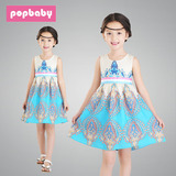 popbaby夏季童装新款裙子韩版女童公主民族佩斯利花纹全棉连衣裙