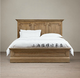 美式乡村纯实木床双人床法式欧式做旧复古方床复古做旧老家具