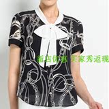 韩国s家女装16夏款短袖衬衫明显装饰图案蝴蝶结圆领sfba624060