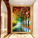 无缝3d玄关过道走廊壁画 立体客厅壁纸墙纸 欧式简约风景油画定制